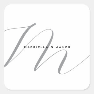 Fungerande Monogrammed Black White Grått Calligrap Fyrkantigt Klistermärke