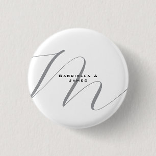 Fungerande Monogrammed Black White Grått Calligrap Knapp