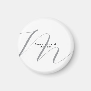 Fungerande Monogrammed Black White Grått Calligrap Magnet