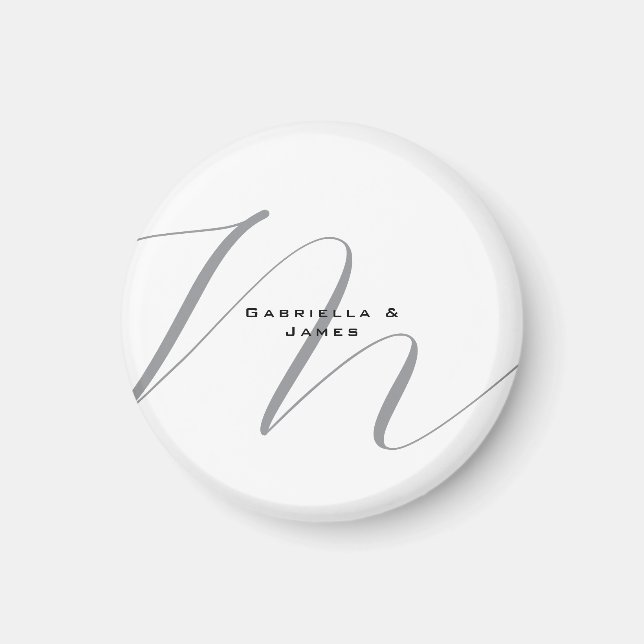 Fungerande Monogrammed Black White Grått Calligrap Magnet (Framsidan)