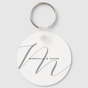 Fungerande Monogrammed Black White Grått Calligrap Nyckelring
