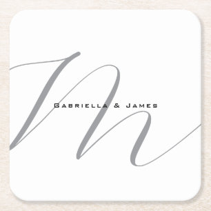 Fungerande Monogrammed Black White Grått Calligrap Underlägg Papper Kvadrat