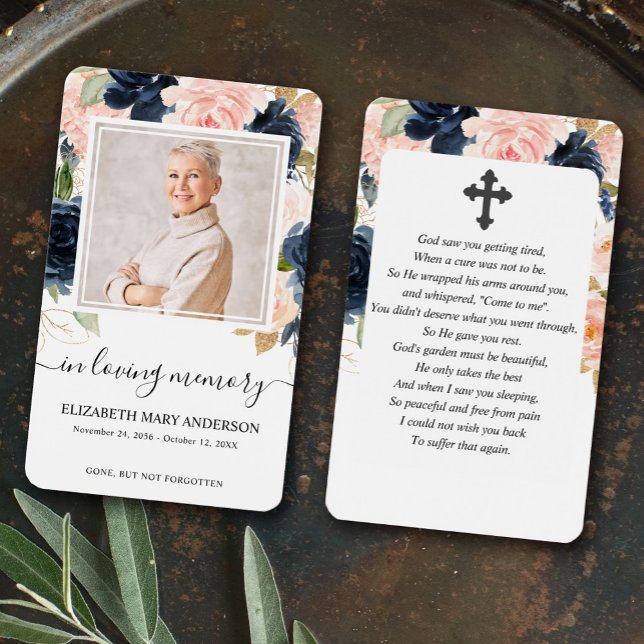 Fungerande Rosa Blommigt Fotosympati Funeral Praye Visitkort (Skapare uppladdad)