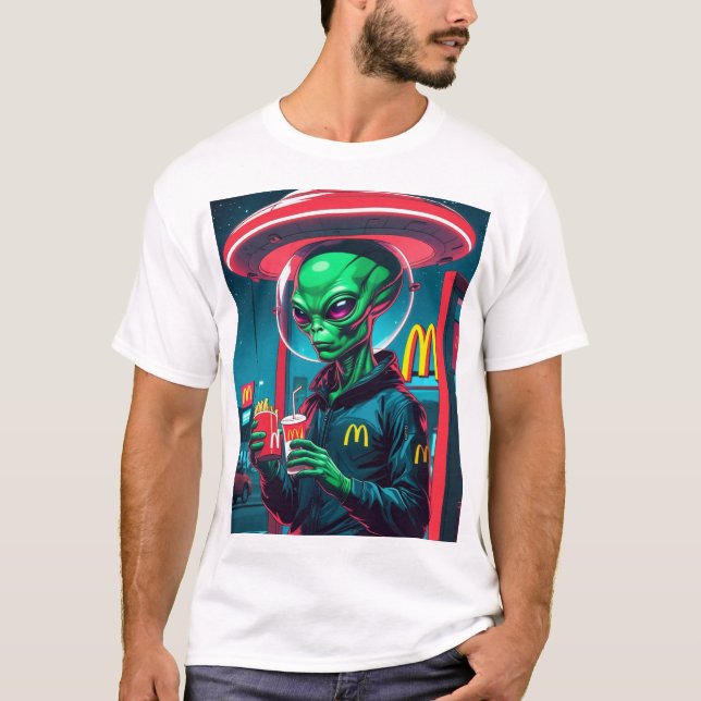 Fungerande snabbmatsdesign för utomjordingar t shirt (Framsida)