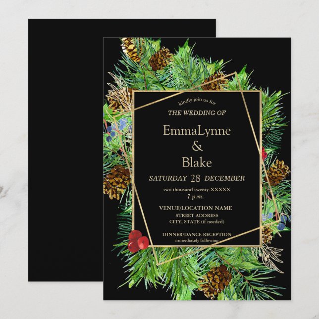 Fungerande vattenfärgsjul Grey Bröllop Inbjudningar (Fram/baksida)