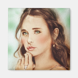 Fungerande vintage-tjejen Square Magnet - Dam i Vå