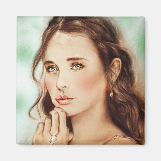 Fungerande vintage-tjejen Square Magnet - Dam i Vå (Framsidan)