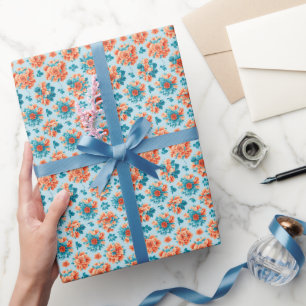 Fungerar Blommigt av blå och Orange Presentpapper