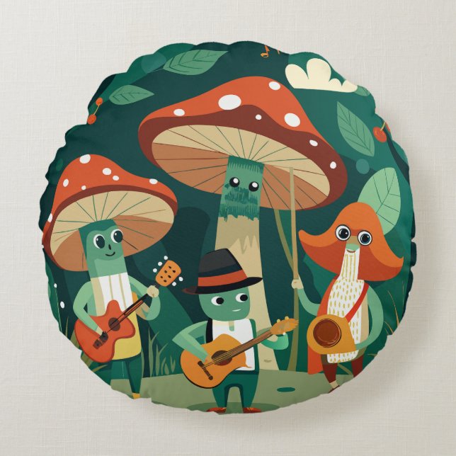 Funghi Funk Fest Rund Kudde (Framsidan)