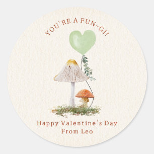 Fungi Pun Mushroom Classroom Valentine Runt Klistermärke