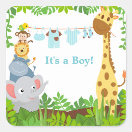 Fungle Jungle Animals Announcements Sticker Fyrkantigt Klistermärke