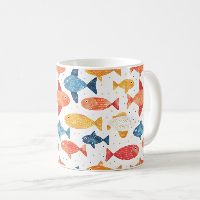 Fungny Fishes Colorful Mönster Kaffemugg (Framsida höger)