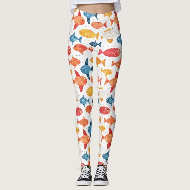 Fungny Fishes Colorful Mönster Leggings (Framsida)