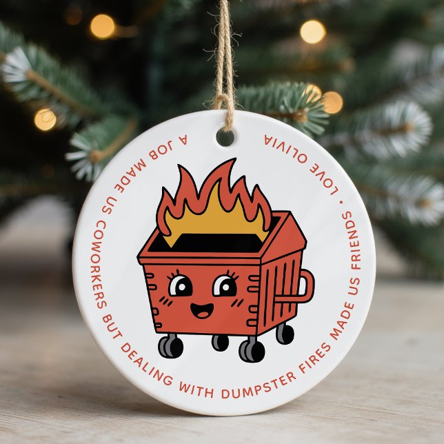 Fungny jul Coworking Dumpster Fire Julgransprydnad Keramik (Skapare uppladdad)
