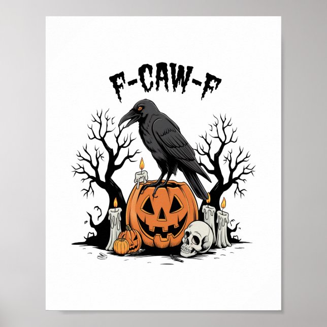 Fungny Raven, F-Caw-F, Skull Raven, Gothic Kråka Poster (Framsidan)