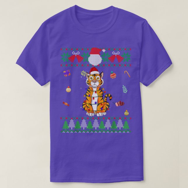 Fungny, Ugly Sweater jul Animals Santa Tigers T Shirt (Design framsida)