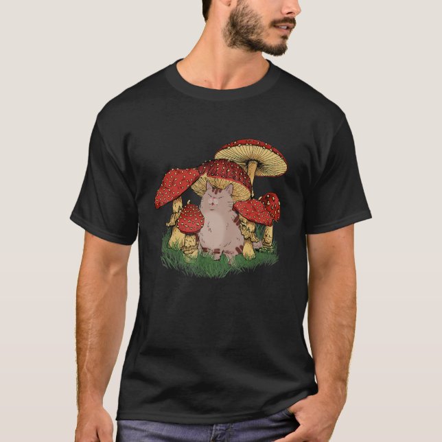 Fungus Magic Psilocybin Mushrooms Cat Hippie   T Shirt (Framsida)