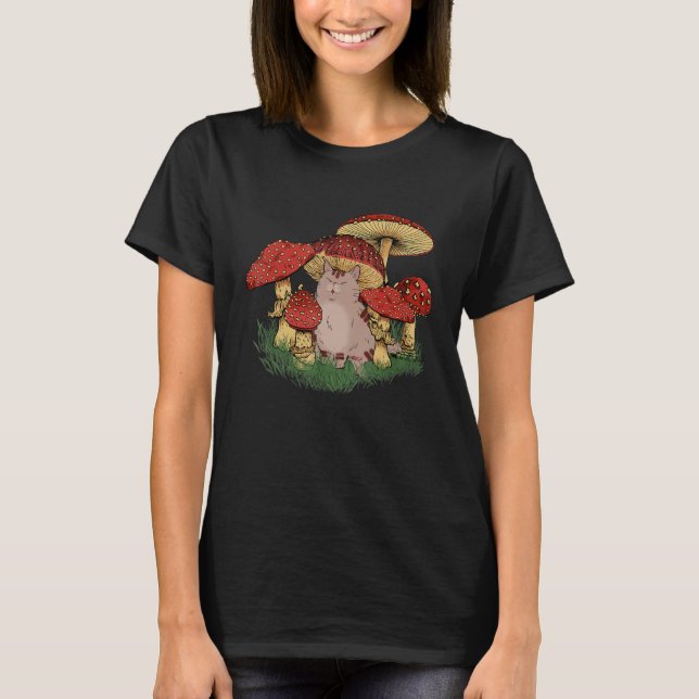 Fungus Magic Psilocybin Mushrooms Cat Hippie   T Shirt (Framsida)