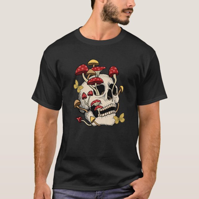 Fungus Magic Psilocybin Mushrooms Skull Face Hippi T Shirt (Framsida)