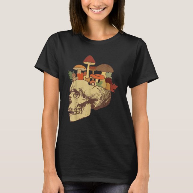 Fungus Magic Psilocybin Mushrooms Skull Face Hippi T Shirt (Framsida)