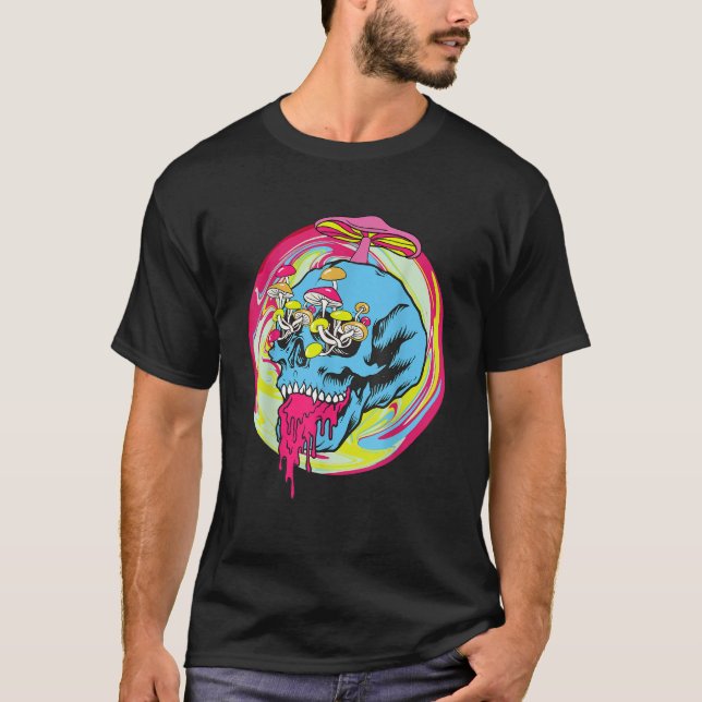 Fungus Magic Psilocybin Mushrooms Tie Dye Skull T Shirt (Framsida)