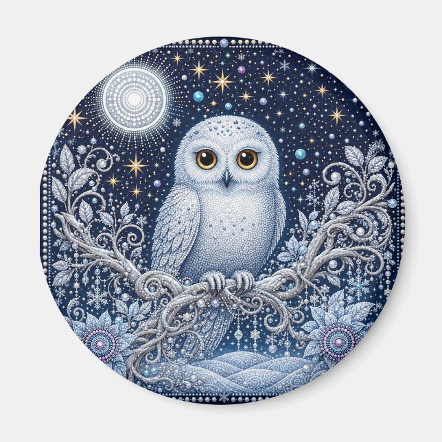 Funkelnde Schneeeule Magnet (Framsidan)