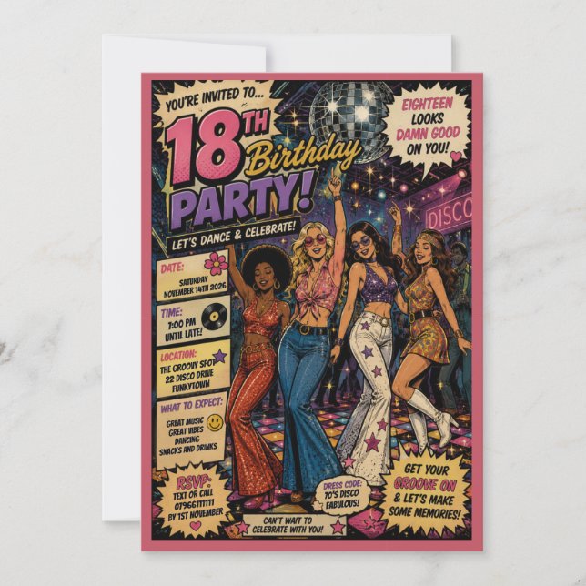 Funkig 1970-tals disco 18-års inbjudan (Framsida)