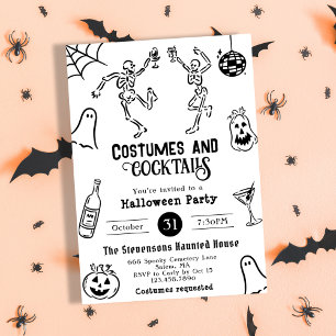 Funkig Excentrisk Whimsisk Handritad Halloweenfest Inbjudningar