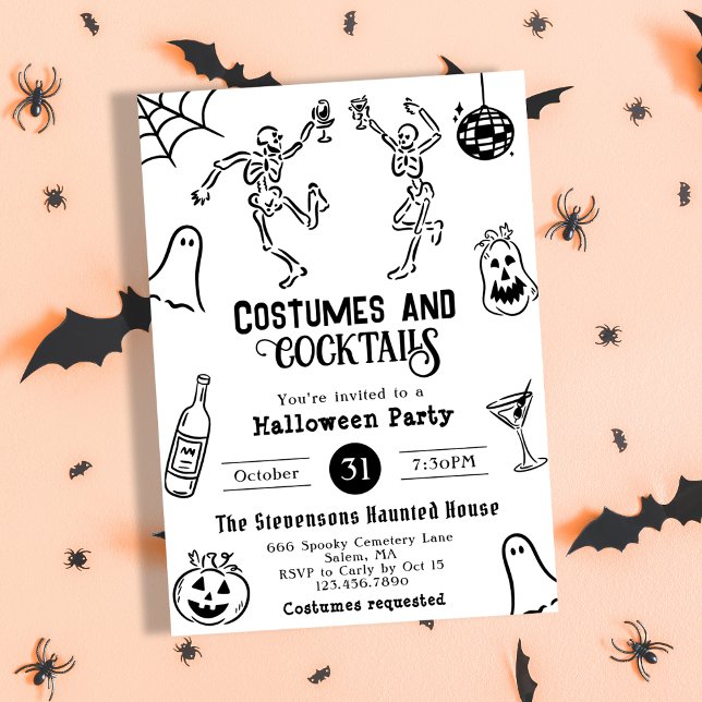 Funkig Excentrisk Whimsisk Handritad Halloweenfest Inbjudningar (Skapare uppladdad)