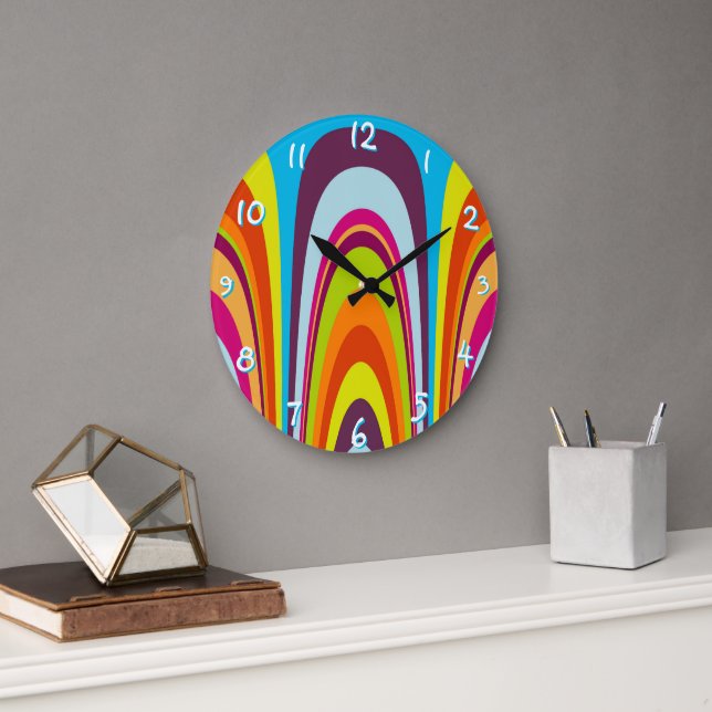 Funkig Hip Färgrik Retro Modern Våg Konst Mönster Stor Klocka (Kontor)
