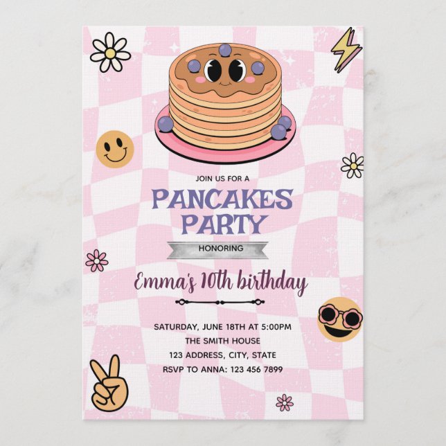 Funkig inbjudan till pannkaksparty (Framsida)