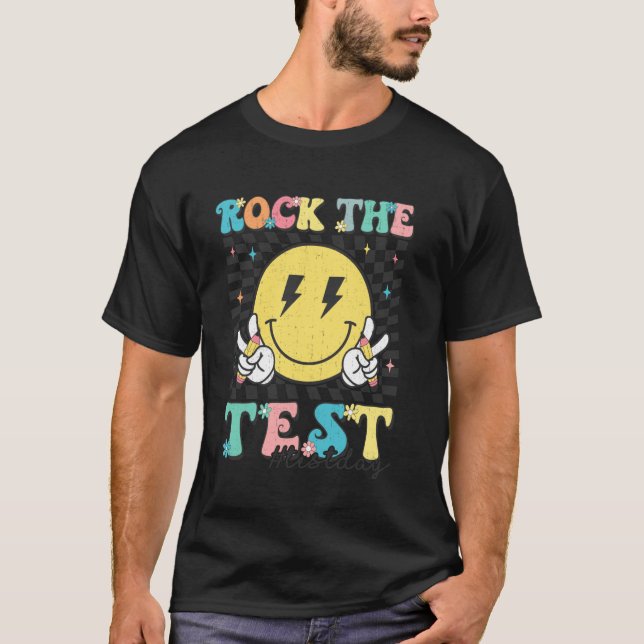 Funkig Rutig Testdag Skaka Testet Lärare T Shirt (Framsida)