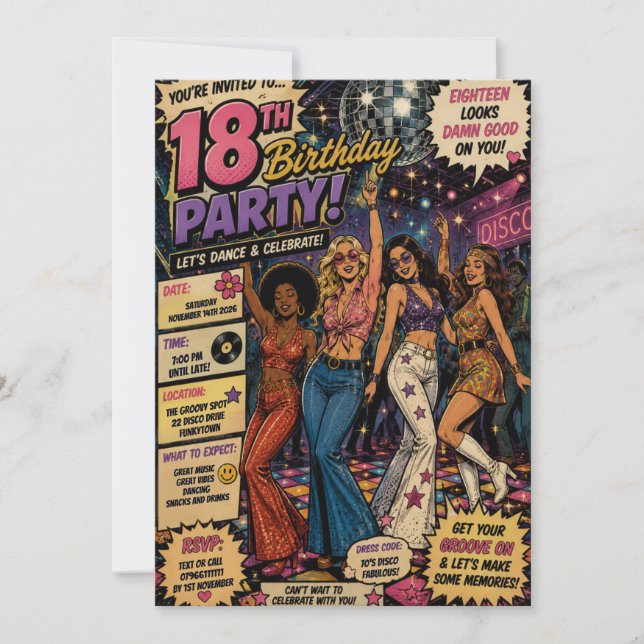 Funkis 1970-tals disco 18-års inbjudan (Framsida)