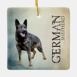 Funktionsduglig tysk herdehund - GSD Julgransprydnad Keramik