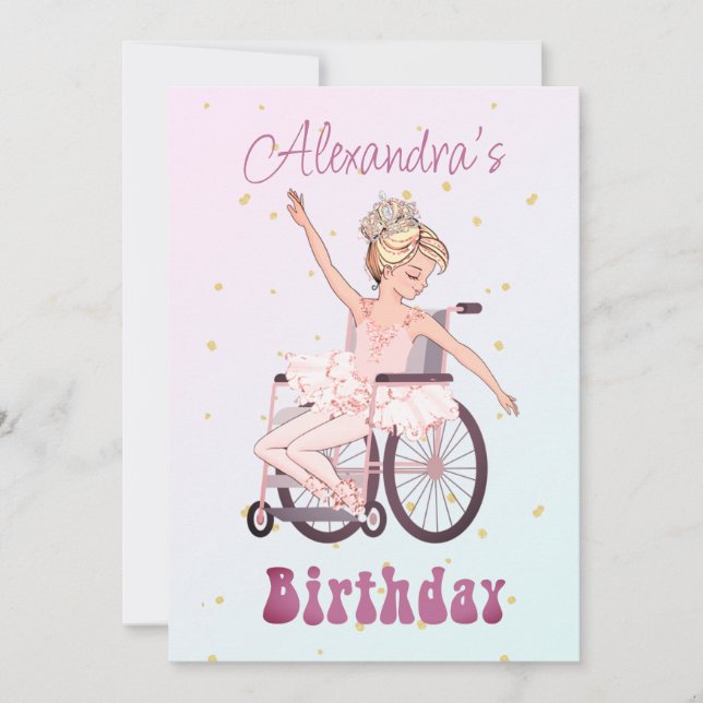 Funktionshindrad Rosa för Girl Ballerina Birthday Inbjudningar (Framsida)