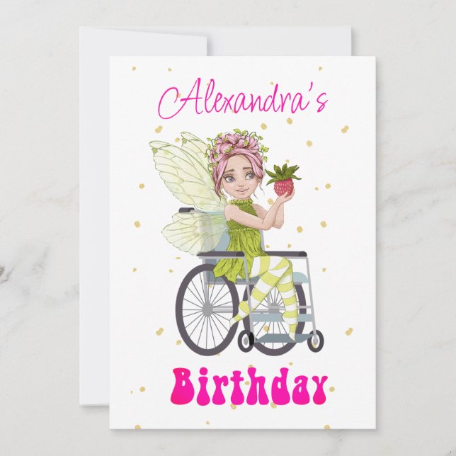 Funktionshindrades Rosa Hair Girls Birthday Inbjudningar (Framsida)