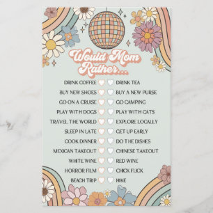 funky 70-tals retro baby shower spel skulle mamma