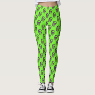Funky 80s Neon Grönt Skull Mönster Gym Yoga Leggings