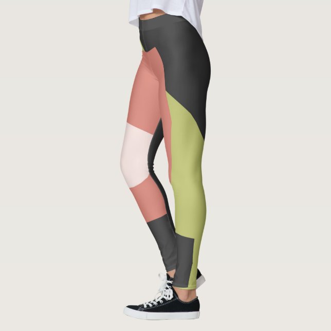 Funky Abstrakt Art Blek Pastel Charcol Coral Leggings (Vänster)