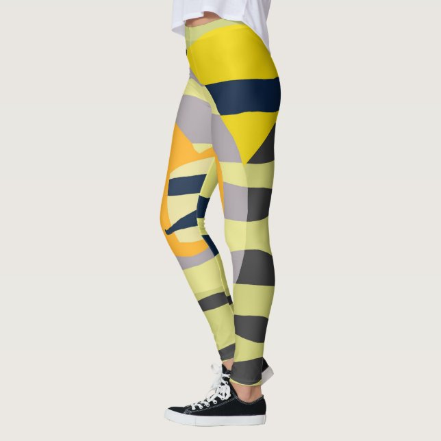 Funky Abstrakt Art Blek Pastel Charcol Gult Leggings (Vänster)