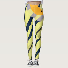 Funky Abstrakt Art Blek Pastel Charcol Gult Leggings