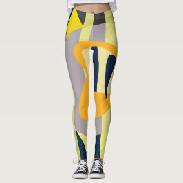 Funky Abstrakt Art Blek Pastel Charcol Gult Leggings