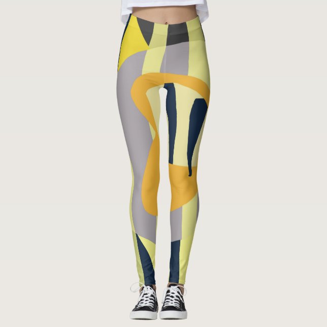 Funky Abstrakt Art Blek Pastel Charcol Gult Leggings (Framsida)