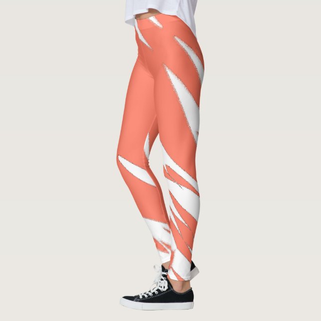 Funky Abstrakt Art Coral White Leggings (Vänster)