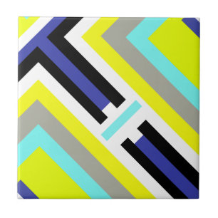 Funky Abstrakt Art Gult Blåpastelltema Kakelplatta