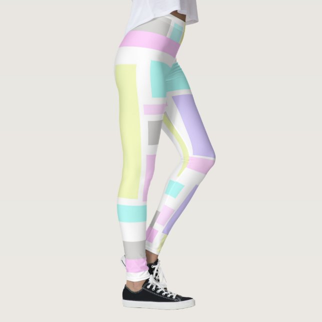 Funky Abstrakt Art Gult Turcos Blek Pastel Leggings (Höger)