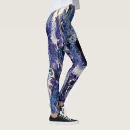 Funky Abstrakt Art Leggings - Blå och vit