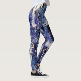Funky Abstrakt Art Leggings - Blå och vit