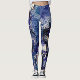 Funky Abstrakt Art Leggings - Blå och vit