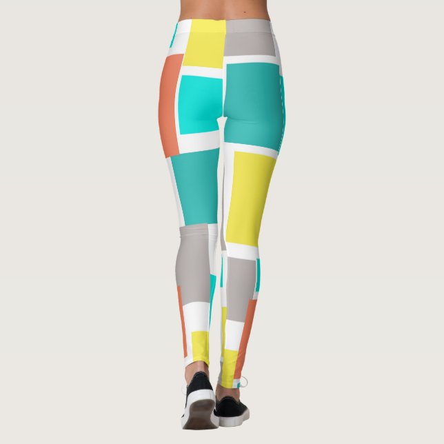Funky Abstrakt Art Pastel Turcos Gult Leggings (Baksida)